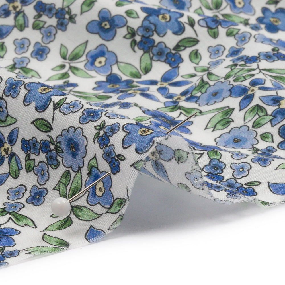 Cotton Voile - Blue Floral - Botanical Stroll Print - Mood Exclusive Secret Garden Collection