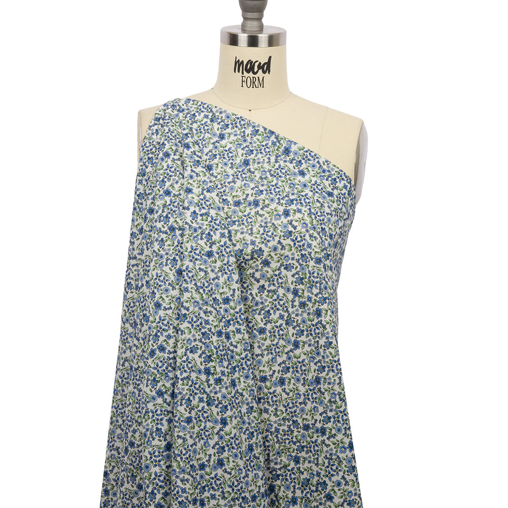 Cotton Voile - Blue Floral - Botanical Stroll Print - Mood Exclusive Secret Garden Collection