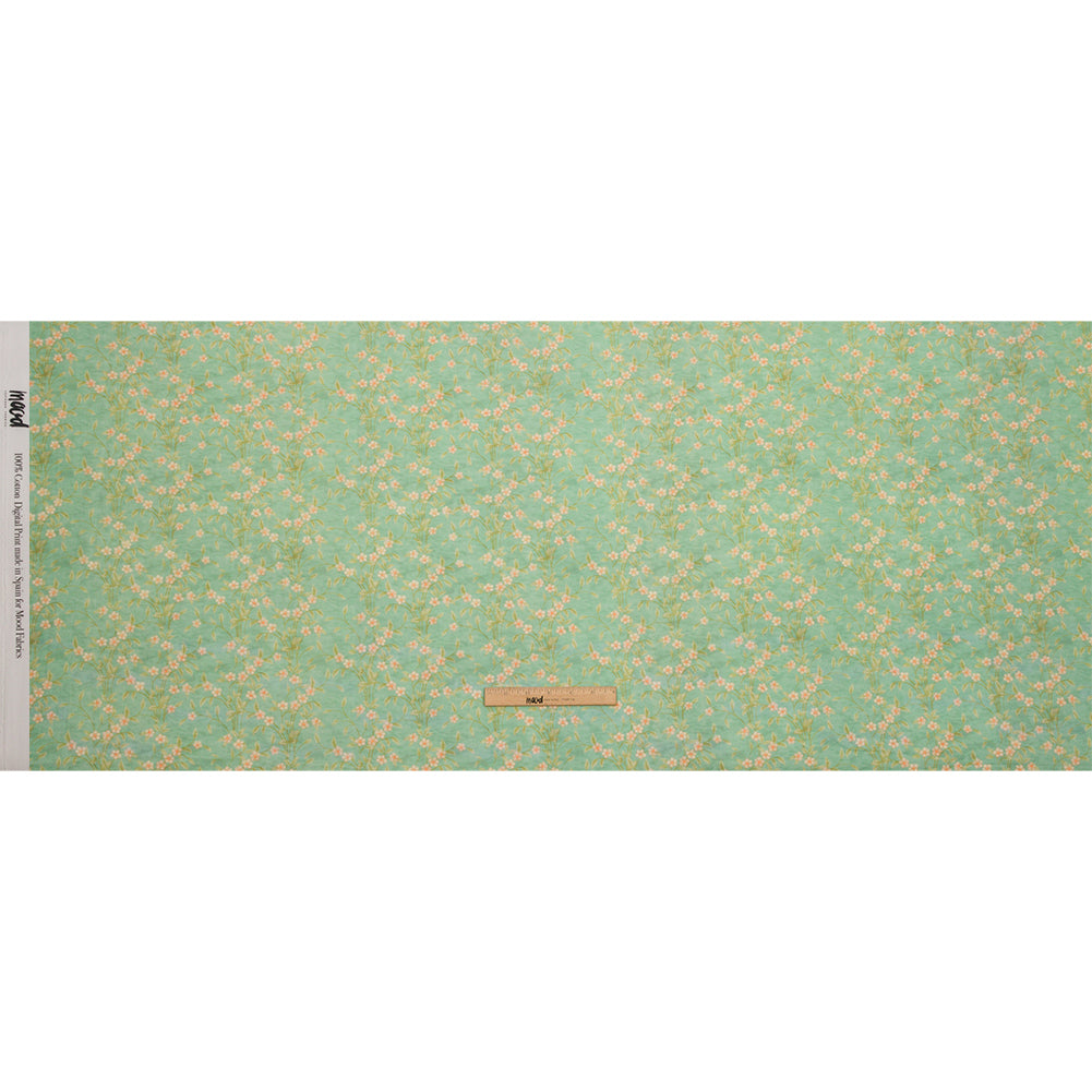Cotton Voile - Green and Cream Floral - Flora's Crown Print - Mood Exclusive Secret Garden Collection