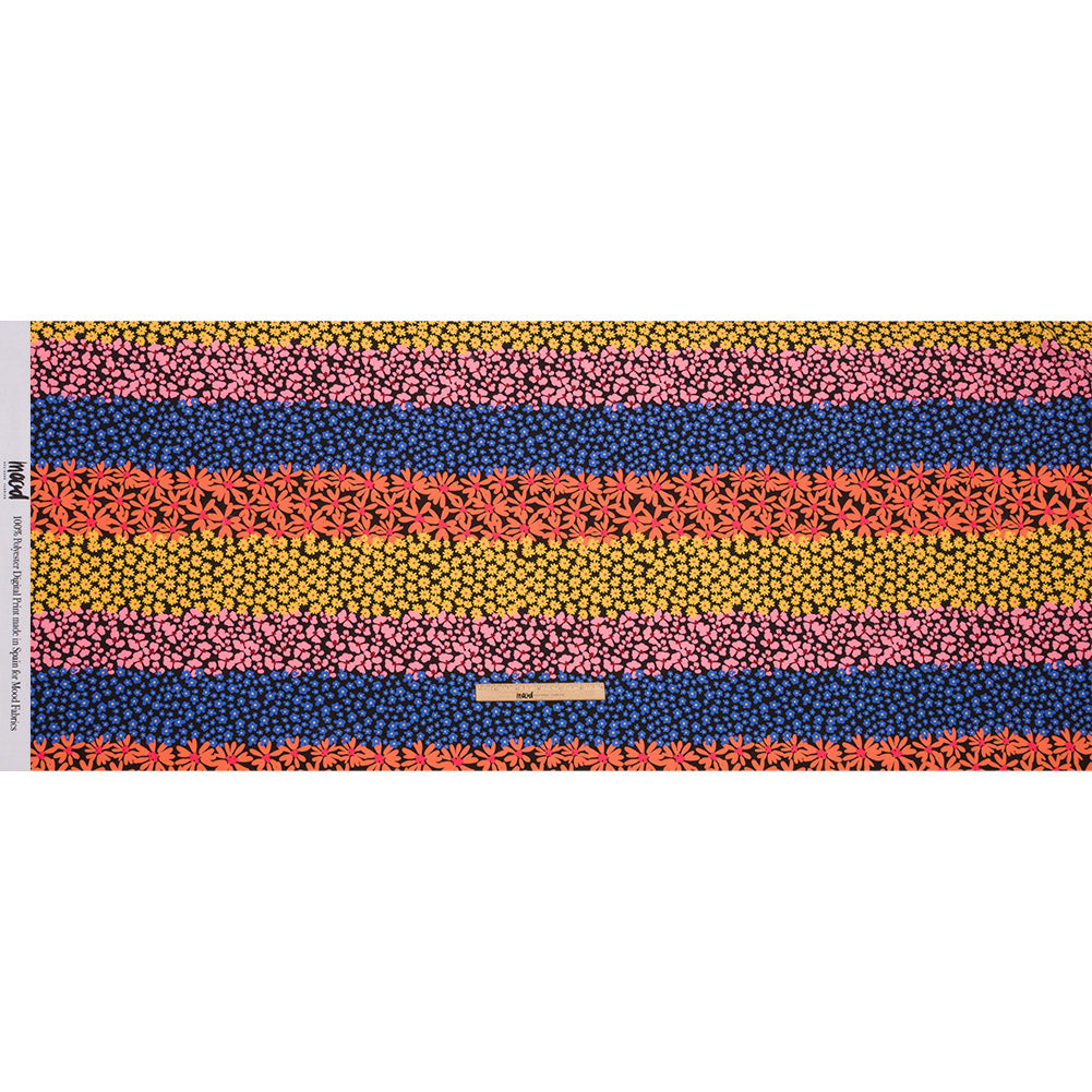 Recycled Polyester Swim Trunk Fabric - Pink, Orange and Blue Floral Stripes - Waves of Myrtle Print - Mood Exclusive Malibu Collection