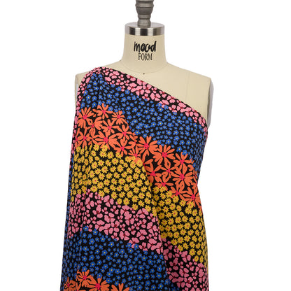 Recycled Polyester Swim Trunk Fabric - Pink, Orange and Blue Floral Stripes - Waves of Myrtle Print - Mood Exclusive Malibu Collection