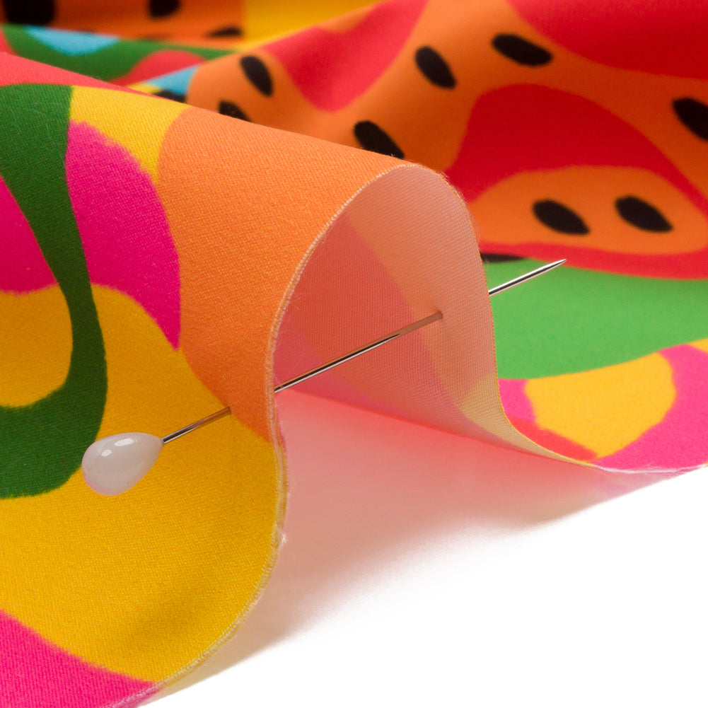 Recycled Polyester Swim Trunk Fabric - Fruit and Flowers - Papaya Fever Print - Mood Exclusive Malibu Collection - Detail
