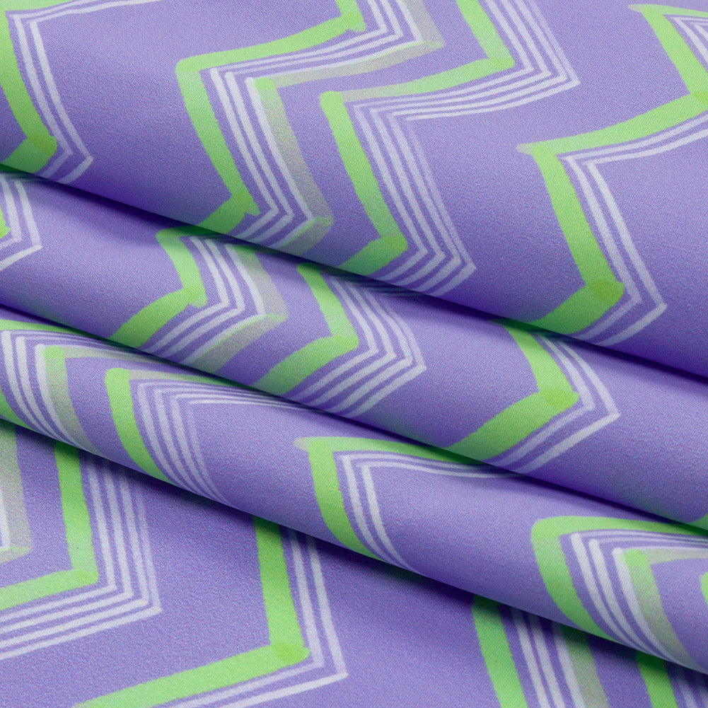 Recycled Polyester Swim Trunk Fabric - Purple and Green Zig Zags - Pacific Periwinkle Print - Mood Exclusive Malibu Collection - Folded