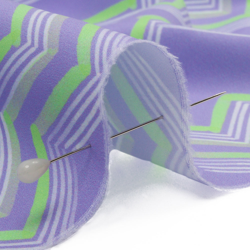 Recycled Polyester Swim Trunk Fabric - Purple and Green Zig Zags - Pacific Periwinkle Print - Mood Exclusive Malibu Collection - Detail
