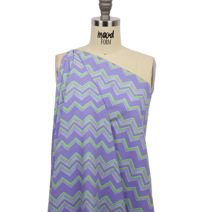Recycled Polyester Swim Trunk Fabric - Purple and Green Zig Zags - Pacific Periwinkle Print - Mood Exclusive Malibu Collection