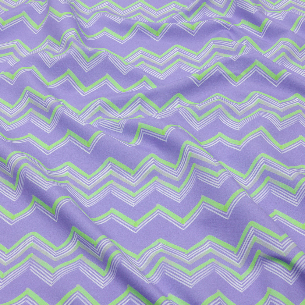 Recycled Polyester Swim Trunk Fabric - Purple and Green Zig Zags - Pacific Periwinkle Print - Mood Exclusive Malibu Collection