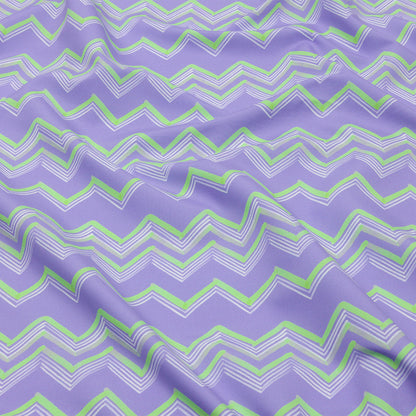 Recycled Polyester Swim Trunk Fabric - Purple and Green Zig Zags - Pacific Periwinkle Print - Mood Exclusive Malibu Collection