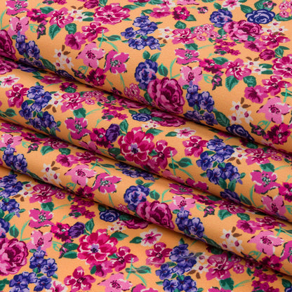 Recycled Polyester Swim Trunk Fabric - Peach and Pink Floral - Peony Paradise Print - Mood Exclusive Malibu Collection
