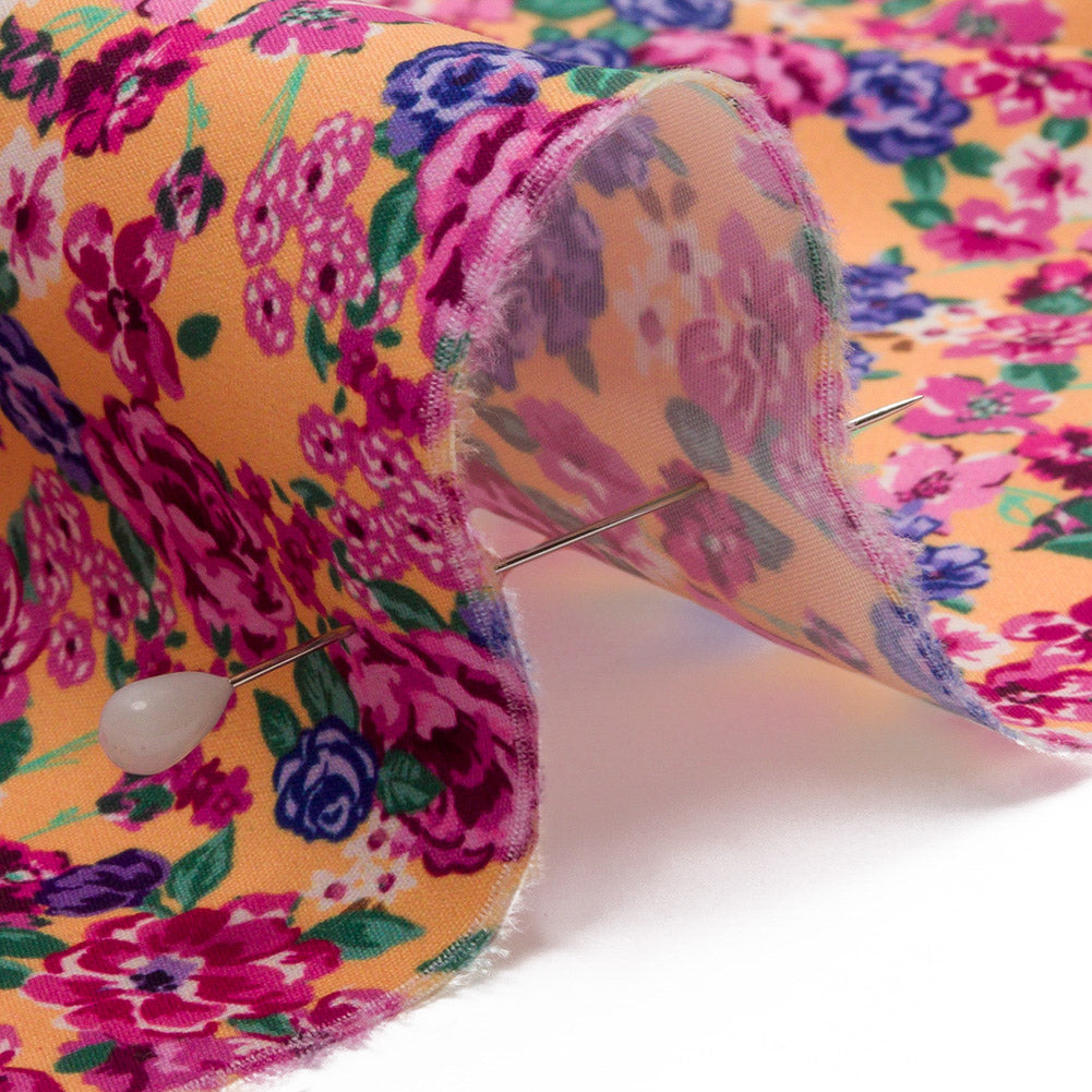 Recycled Polyester Swim Trunk Fabric - Peach and Pink Floral - Peony Paradise Print - Mood Exclusive Malibu Collection - Detail