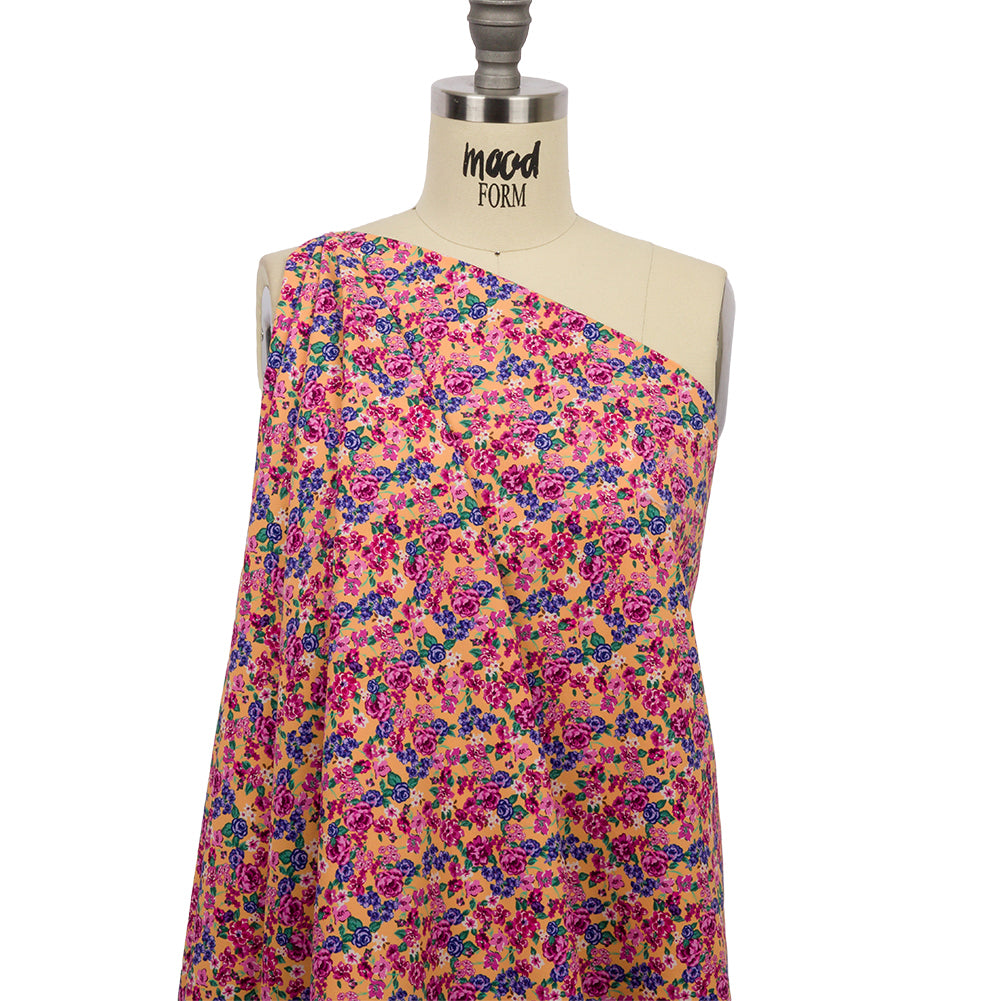 Recycled Polyester Swim Trunk Fabric - Peach and Pink Floral - Peony Paradise Print - Mood Exclusive Malibu Collection - Drape