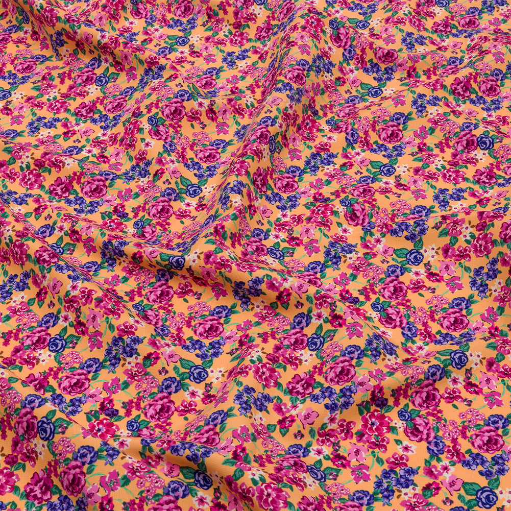 Recycled Polyester Swim Trunk Fabric - Peach and Pink Floral - Peony Paradise Print - Mood Exclusive Malibu Collection