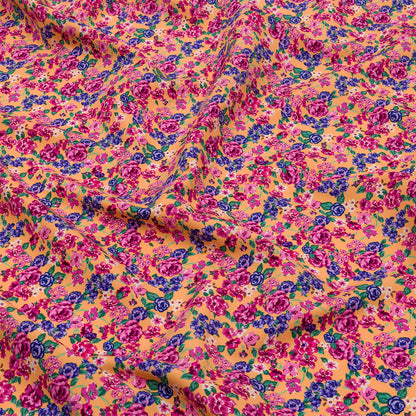 Recycled Polyester Swim Trunk Fabric - Peach and Pink Floral - Peony Paradise Print - Mood Exclusive Malibu Collection