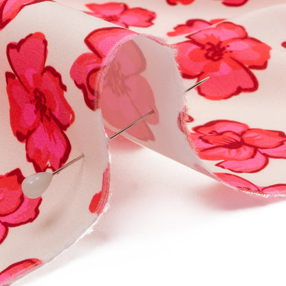 Recycled Polyester Swim Trunk Fabric - White and Pink Floral - Hawaiian Rollercoaster Print - Mood Exclusive Malibu Collection