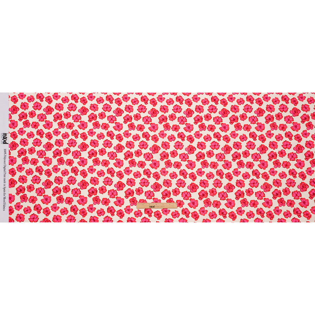 Recycled Polyester Swim Trunk Fabric - White and Pink Floral - Hawaiian Rollercoaster Print - Mood Exclusive Malibu Collection