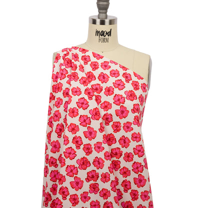 Recycled Polyester Swim Trunk Fabric - White and Pink Floral - Hawaiian Rollercoaster Print - Mood Exclusive Malibu Collection