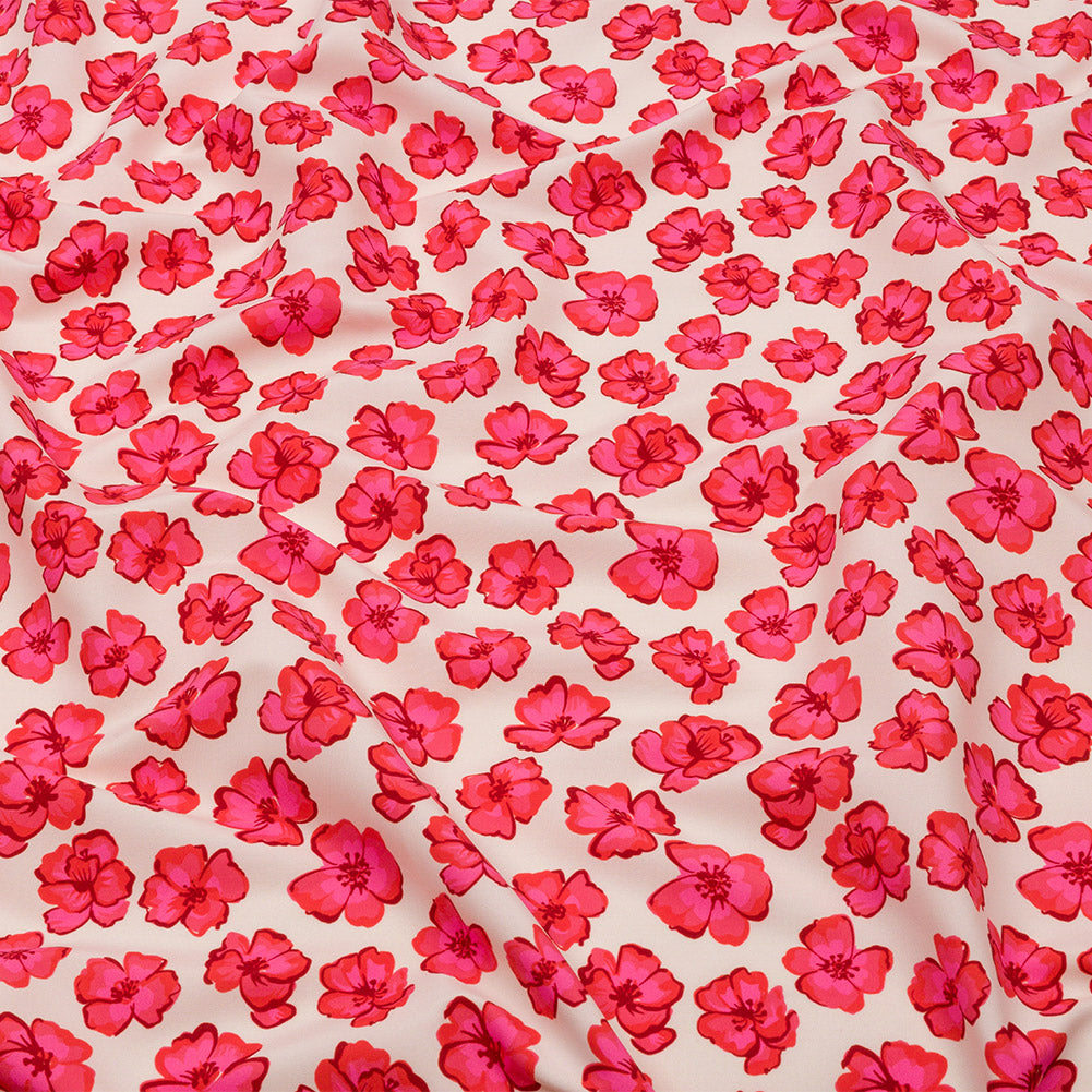 Recycled Polyester Swim Trunk Fabric - White and Pink Floral - Hawaiian Rollercoaster Print - Mood Exclusive Malibu Collection