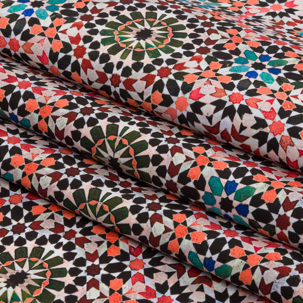 Recycled Polyester Swim Trunk Fabric - Orange and Green Kaleidoscope Geometric - Marmalade Skies Print - Mood Exclusive Malibu Collection - Folded
