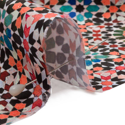 Recycled Polyester Swim Trunk Fabric - Orange and Green Kaleidoscope Geometric - Marmalade Skies Print - Mood Exclusive Malibu Collection