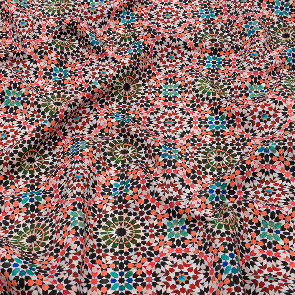 Recycled Polyester Swim Trunk Fabric - Orange and Green Kaleidoscope Geometric - Marmalade Skies Print - Mood Exclusive Malibu Collection