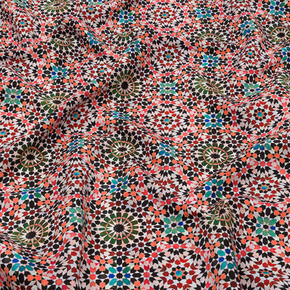 Recycled Polyester Swim Trunk Fabric - Orange and Green Kaleidoscope Geometric - Marmalade Skies Print - Mood Exclusive Malibu Collection