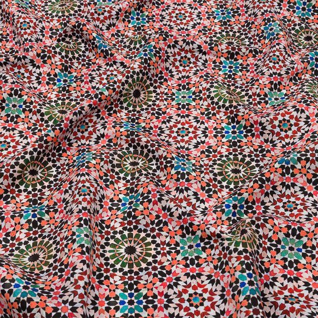 Recycled Polyester Swim Trunk Fabric - Orange and Green Kaleidoscope Geometric - Marmalade Skies Print - Mood Exclusive Malibu Collection