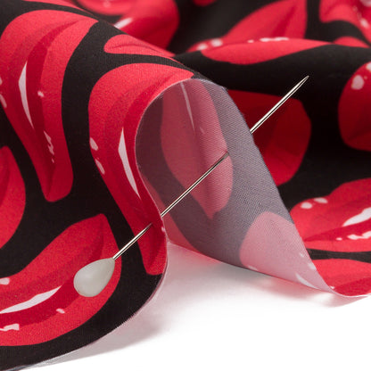 Recycled Polyester Swim Trunk Fabric - Black Smiling Lips - Black Love it Loud Print - Mood Exclusive Malibu Collection