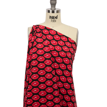 Recycled Polyester Swim Trunk Fabric - Black Smiling Lips - Black Love it Loud Print - Mood Exclusive Malibu Collection