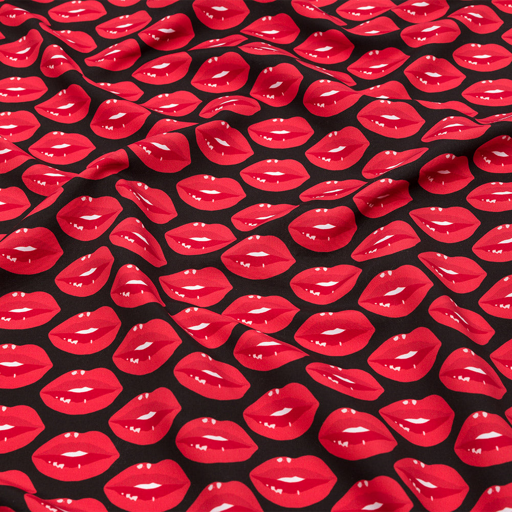 Recycled Polyester Swim Trunk Fabric - Black Smiling Lips - Black Love it Loud Print - Mood Exclusive Malibu Collection