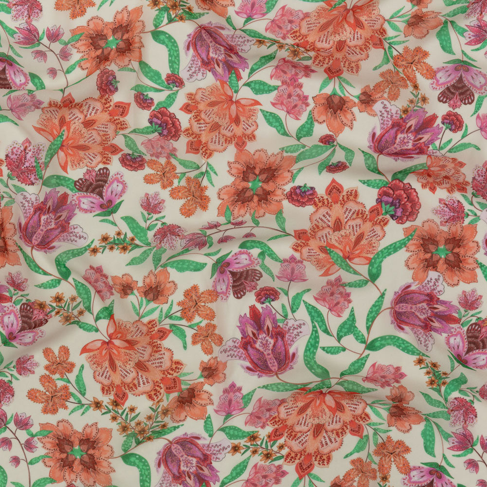 Viscose Georgette - Pink and Orange Floral - Lennox Estate Print - Mood Exclusive Gisele Collection