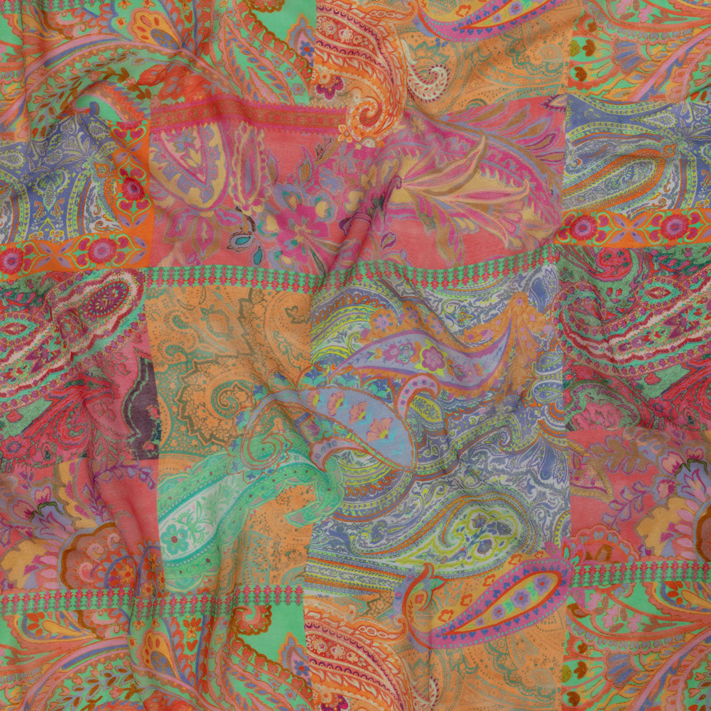 Viscose Georgette - Pink Patchwork Paisley - Pastel Patina Print - Mood Exclusive Gisele Collection