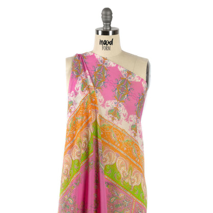 Viscose Georgette Panel - Paisley Stripes and Squares - Cypress Daydreams Print - Mood Exclusive Gisele Collection