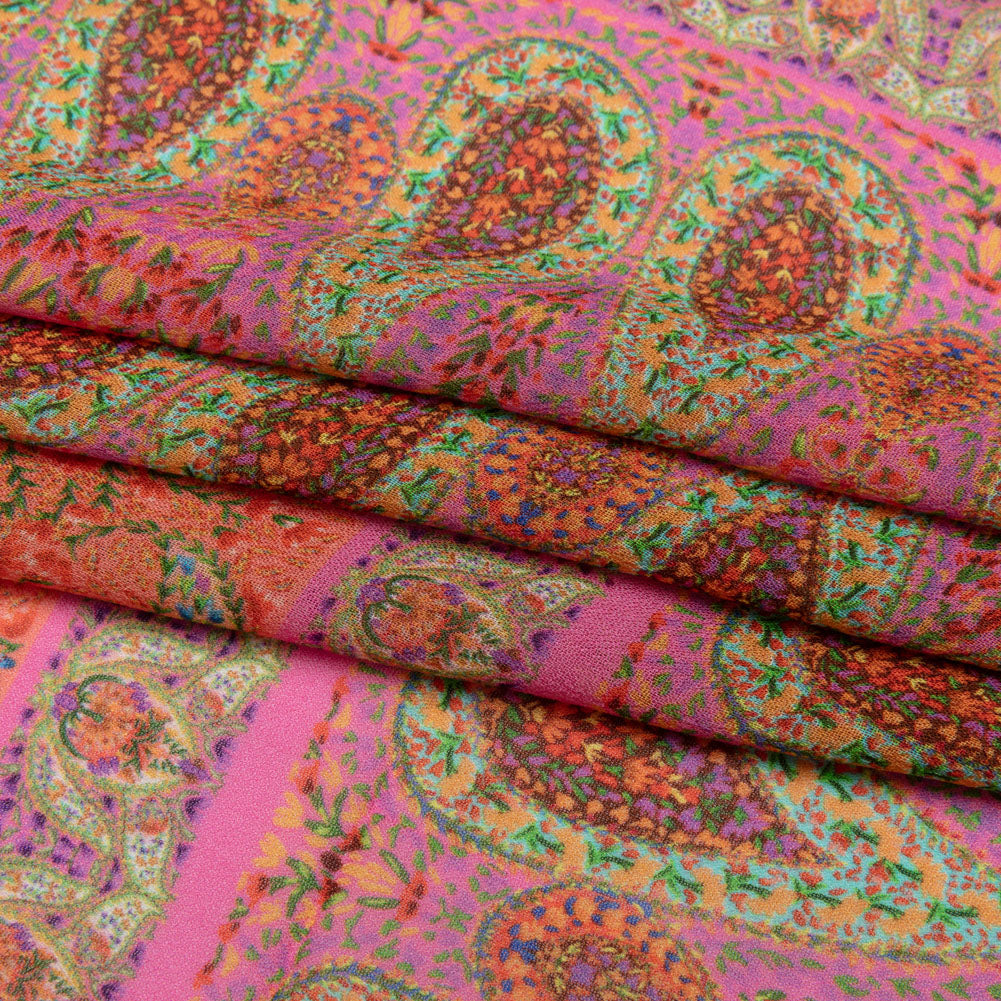 Viscose Georgette Panel - Pink Paisley Squares - Laputa's Groundkeeper Print - Mood Exclusive Gisele Collection