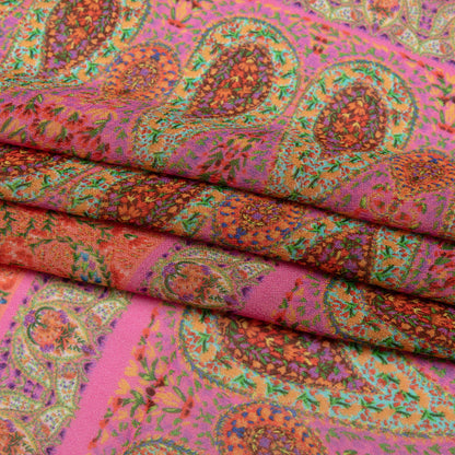 Viscose Georgette Panel - Pink Paisley Squares - Laputa's Groundkeeper Print - Mood Exclusive Gisele Collection