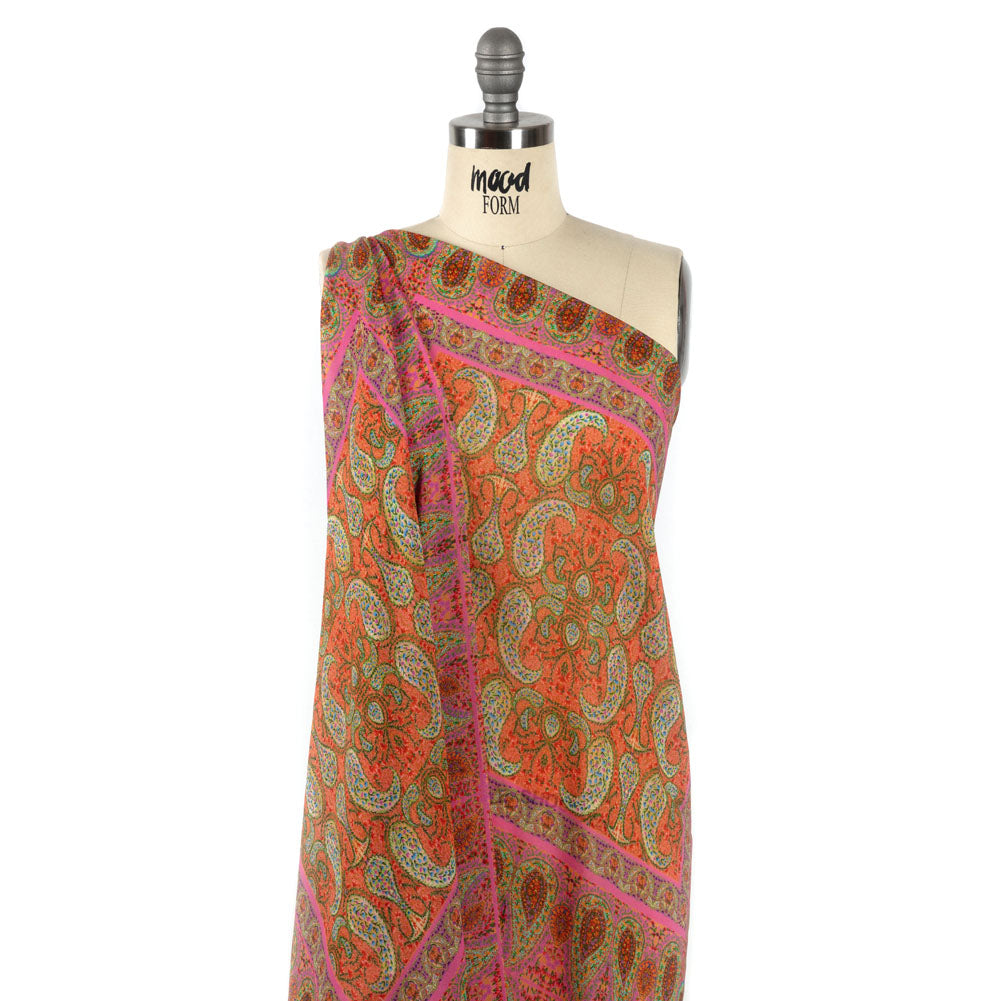 Viscose Georgette Panel - Pink Paisley Squares - Laputa's Groundkeeper Print - Mood Exclusive Gisele Collection