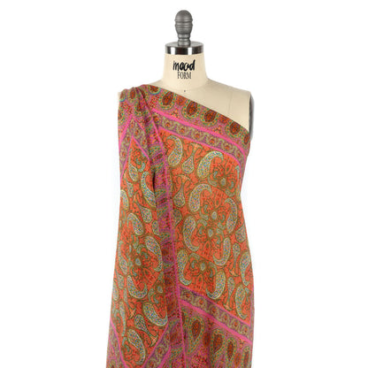 Viscose Georgette Panel - Pink Paisley Squares - Laputa's Groundkeeper Print - Mood Exclusive Gisele Collection