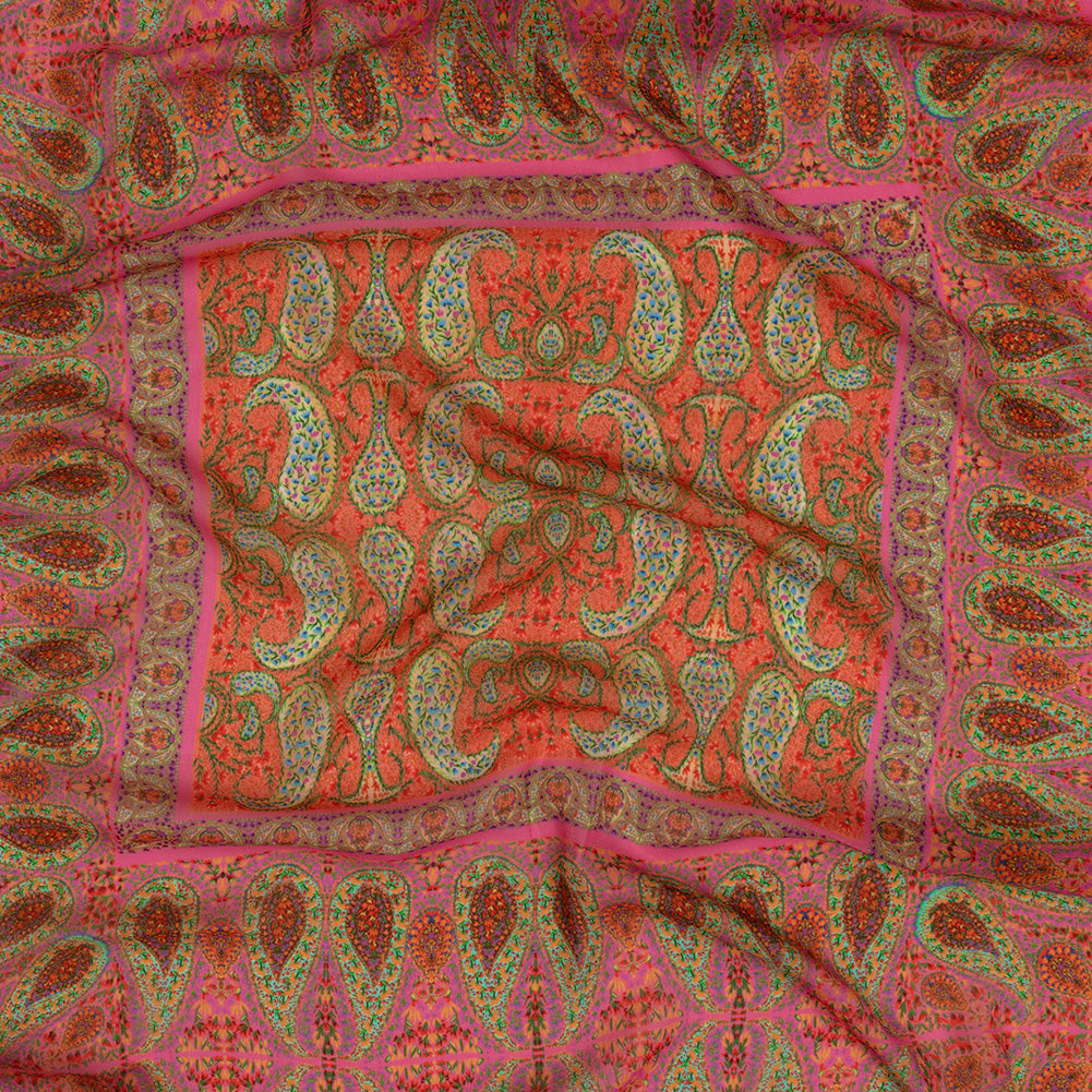 Viscose Georgette Panel - Pink Paisley Squares - Laputa's Groundkeeper Print - Mood Exclusive Gisele Collection