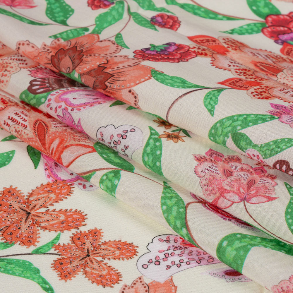 Cotton Voile - Pink and Orange Floral - Lennox Estate Print - Mood Exclusive Gisele Collection
