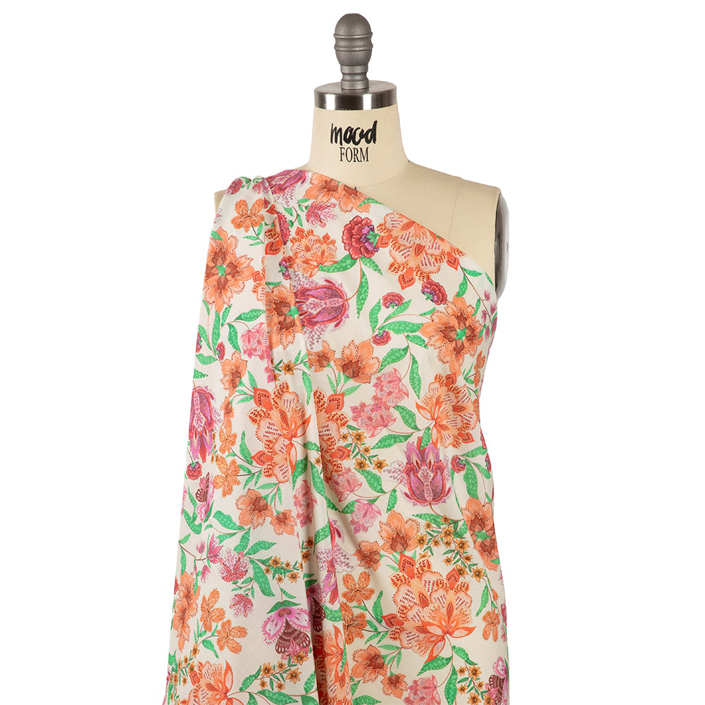 Cotton Voile - Pink and Orange Floral - Lennox Estate Print - Mood Exclusive Gisele Collection