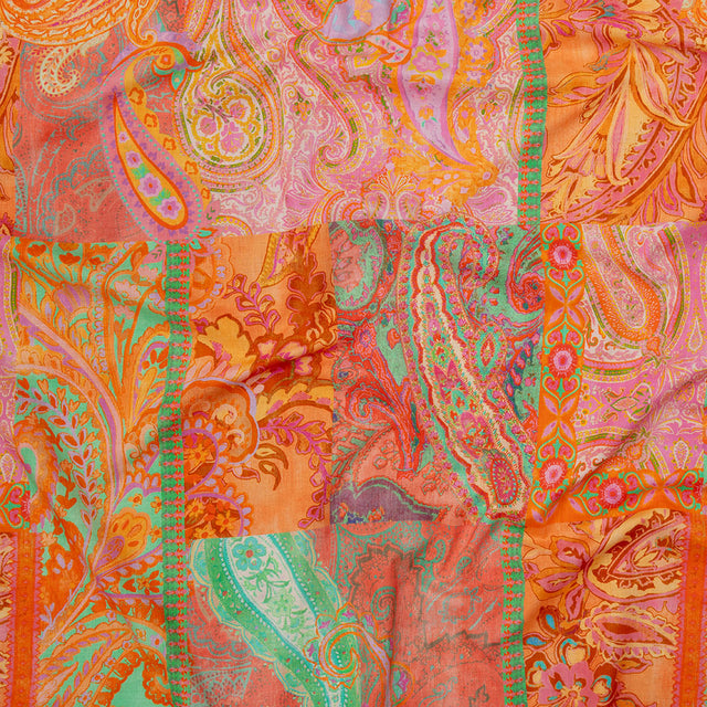 Cotton Voile - Orange Patchwork Paisley - Pastel Patina Print - Mood Exclusive Gisele Collection