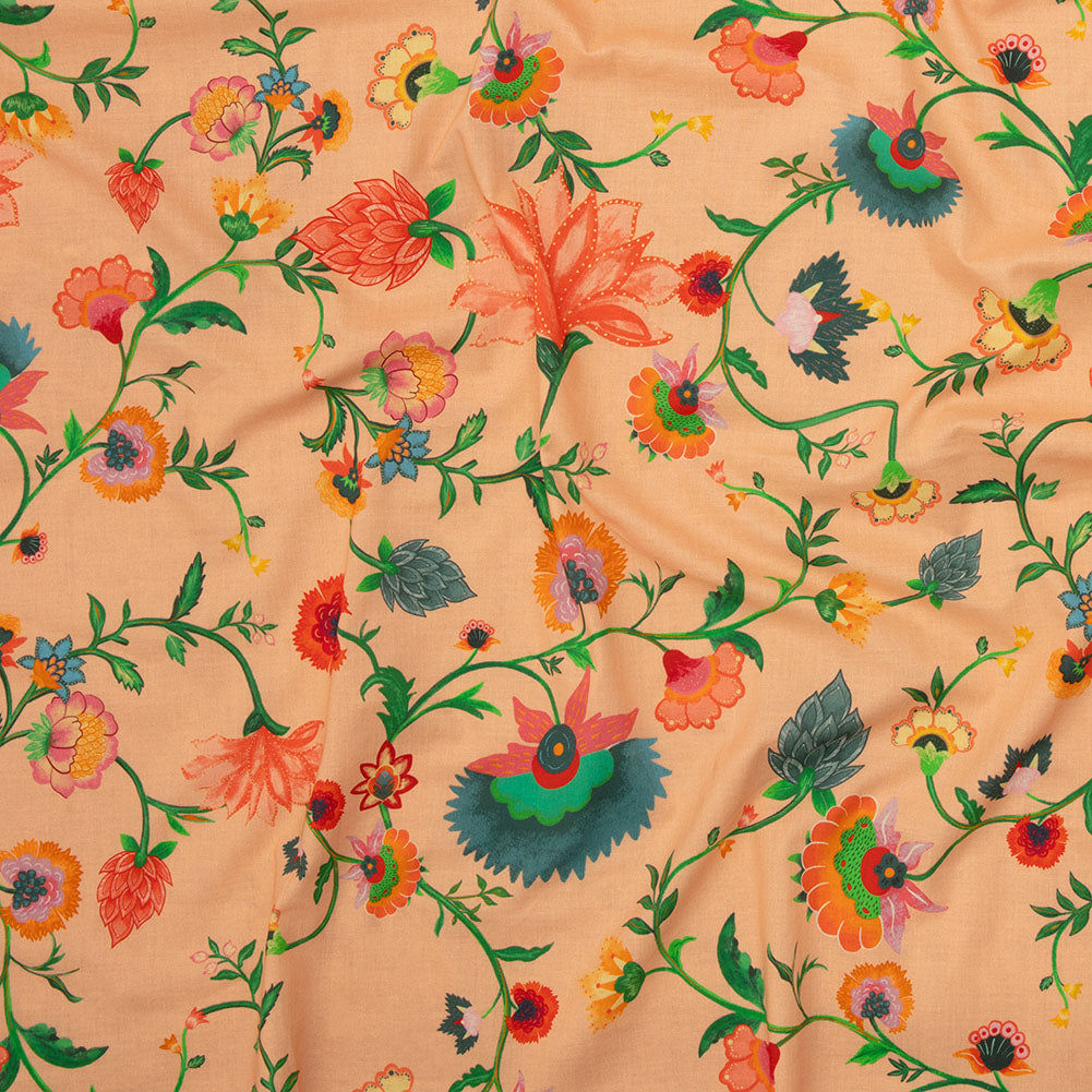 Cotton Voile - Peach Floral Vines - Sherbert Shandy Print - Mood Exclusive Gisele Collection