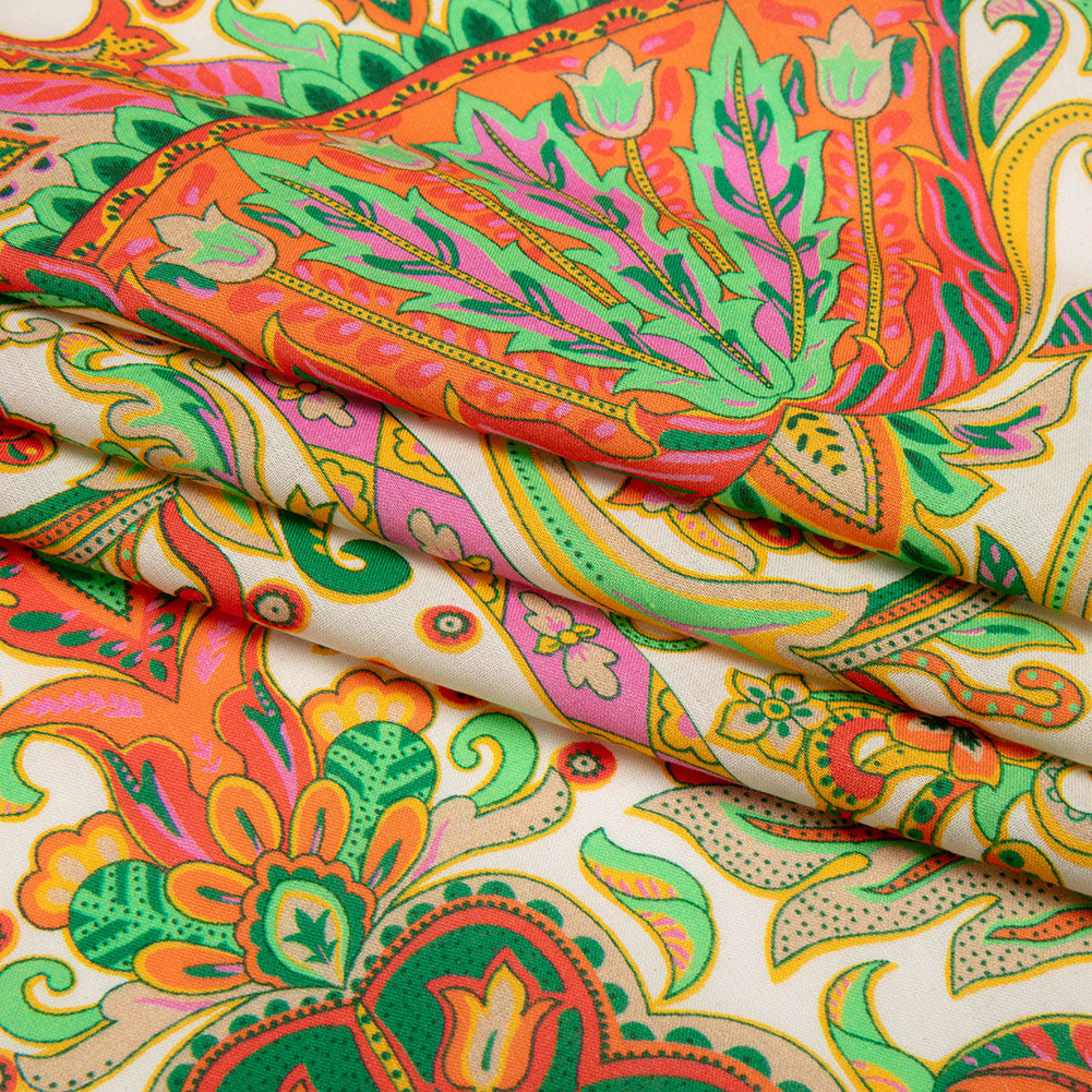 Cotton Voile - White Floral Paisley Stripes - Locust Lily Print - Mood Exclusive Gisele Collection