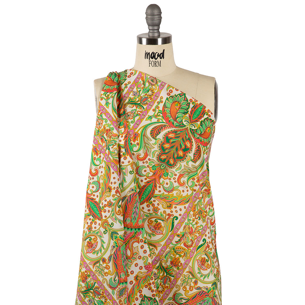 Cotton Voile - White Floral Paisley Stripes - Locust Lily Print - Mood Exclusive Gisele Collection