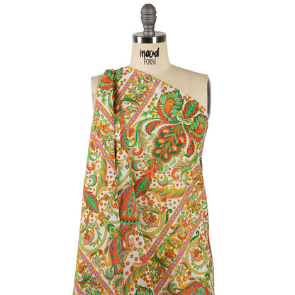 Cotton Voile - White Floral Paisley Stripes - Locust Lily Print - Mood Exclusive Gisele Collection
