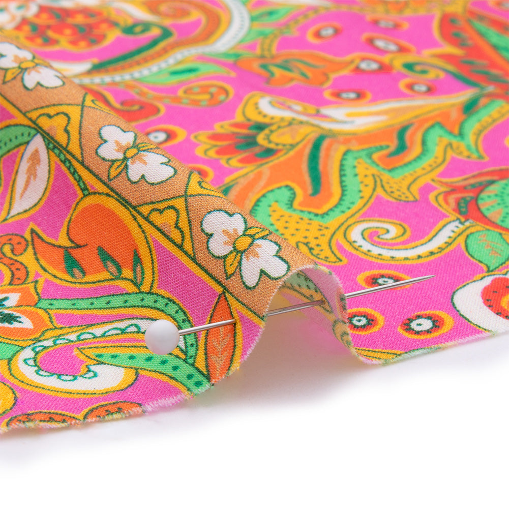 Cotton Voile - Pink Floral Paisley Stripes - Locust Lily Print - Mood Exclusive Gisele Collection - Detail