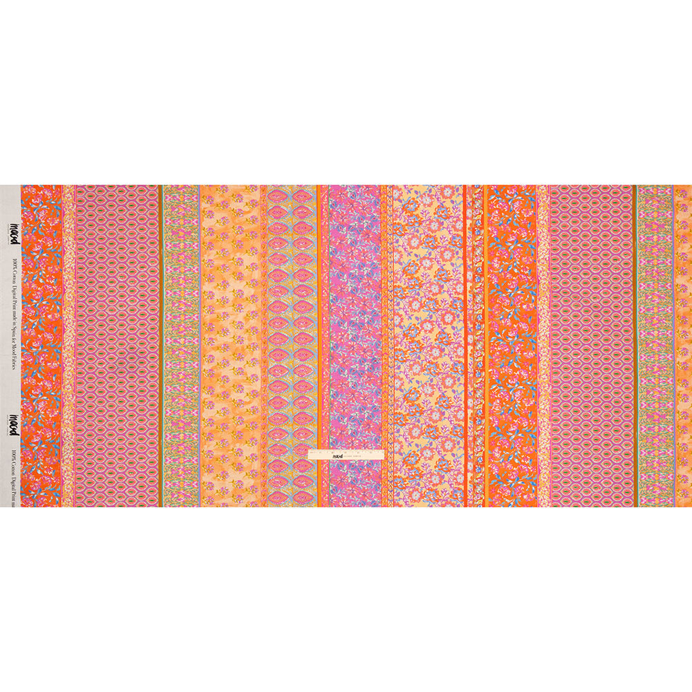 Cotton Voile - Pink and Orange Floral Stripes - Darling Clementine Print - Mood Exclusive Gisele Collection - Full