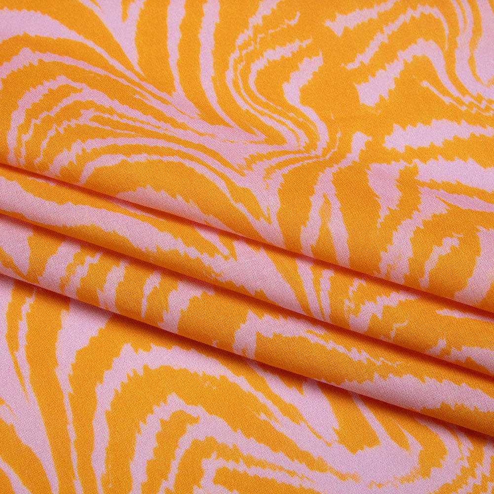 Cotton Voile - Pink and Orange Animal Stripes - Saffron River Print - Mood Exclusive Gisele Collection - Folded