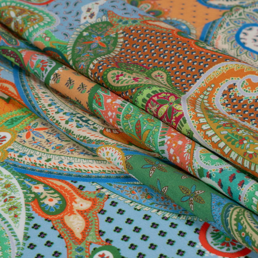 Cotton Voile - Green and Orange Paisley - Dragonfly Inn Print - Mood Exclusive Gisele Collection - Folded