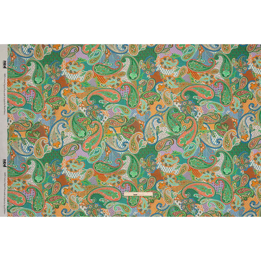 Cotton Voile - Green and Orange Paisley - Dragonfly Inn Print - Mood Exclusive Gisele Collection - Full