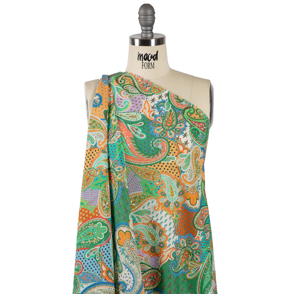 Cotton Voile - Green and Orange Paisley - Dragonfly Inn Print - Mood Exclusive Gisele Collection - Drape