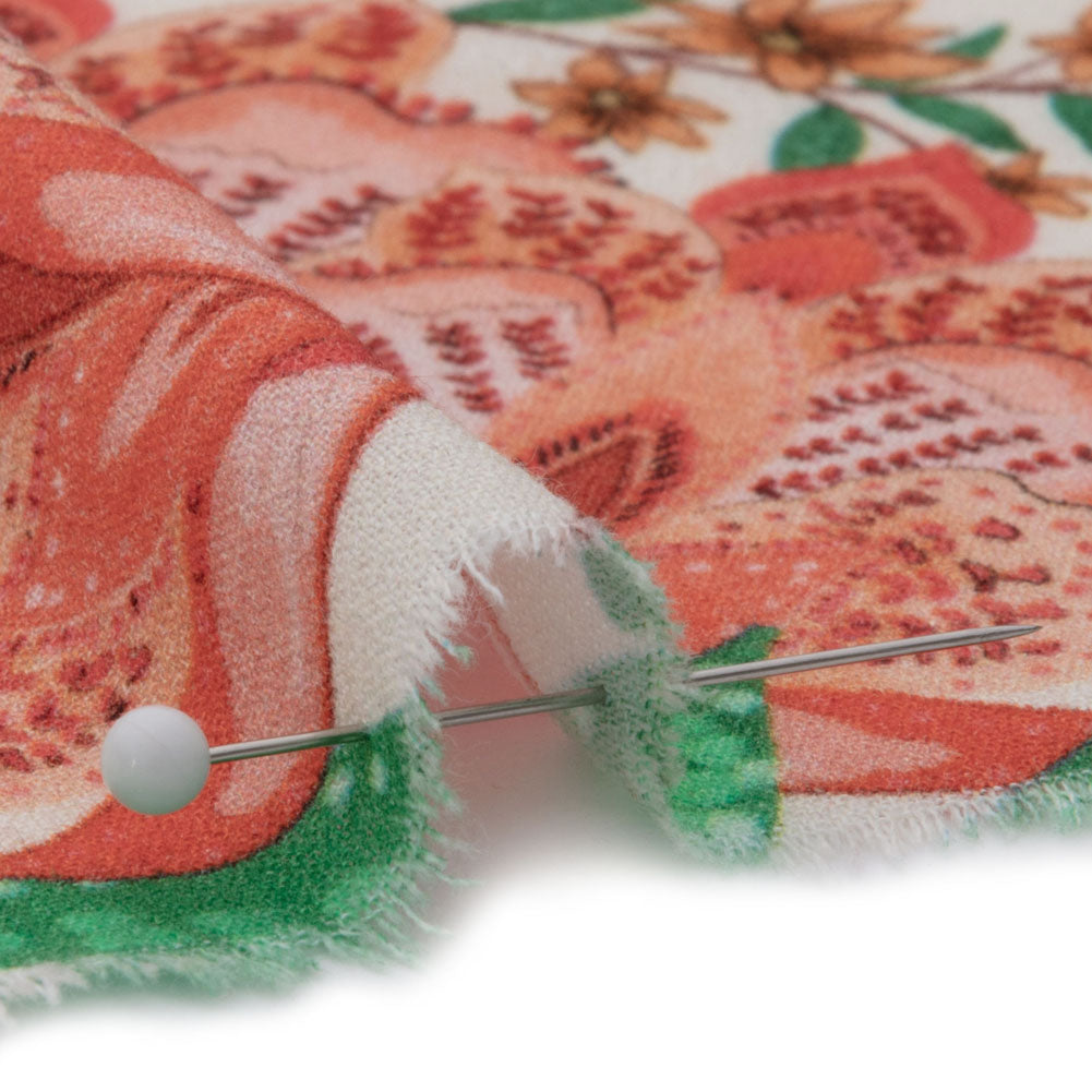 Sustainable Viscose Crepe - Pink and Orange Floral - Lennox Estate Print - Mood Exclusive Gisele Collection